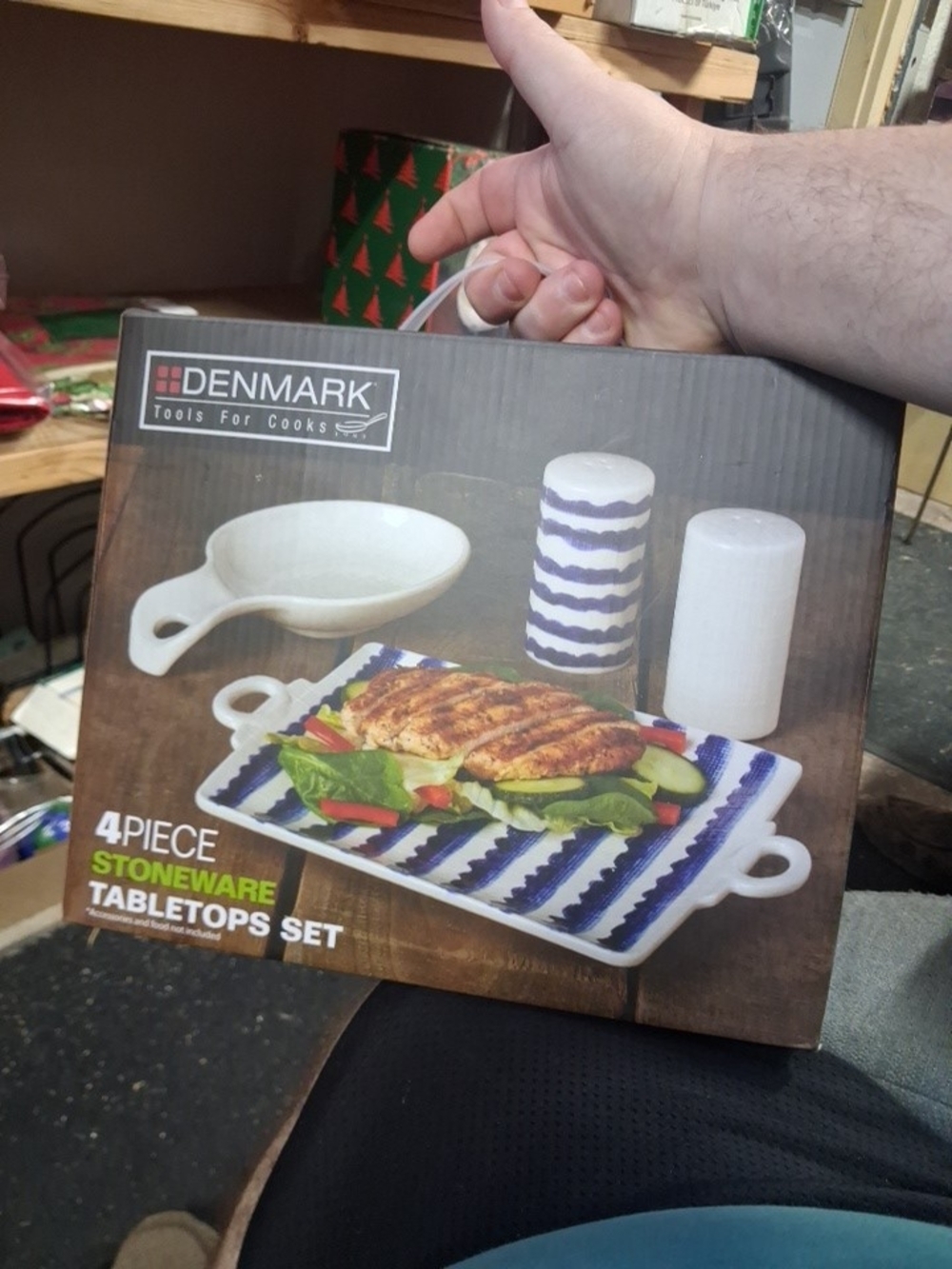 Denmark 4-Piece Stoneware Tabletop Set in Blue & White